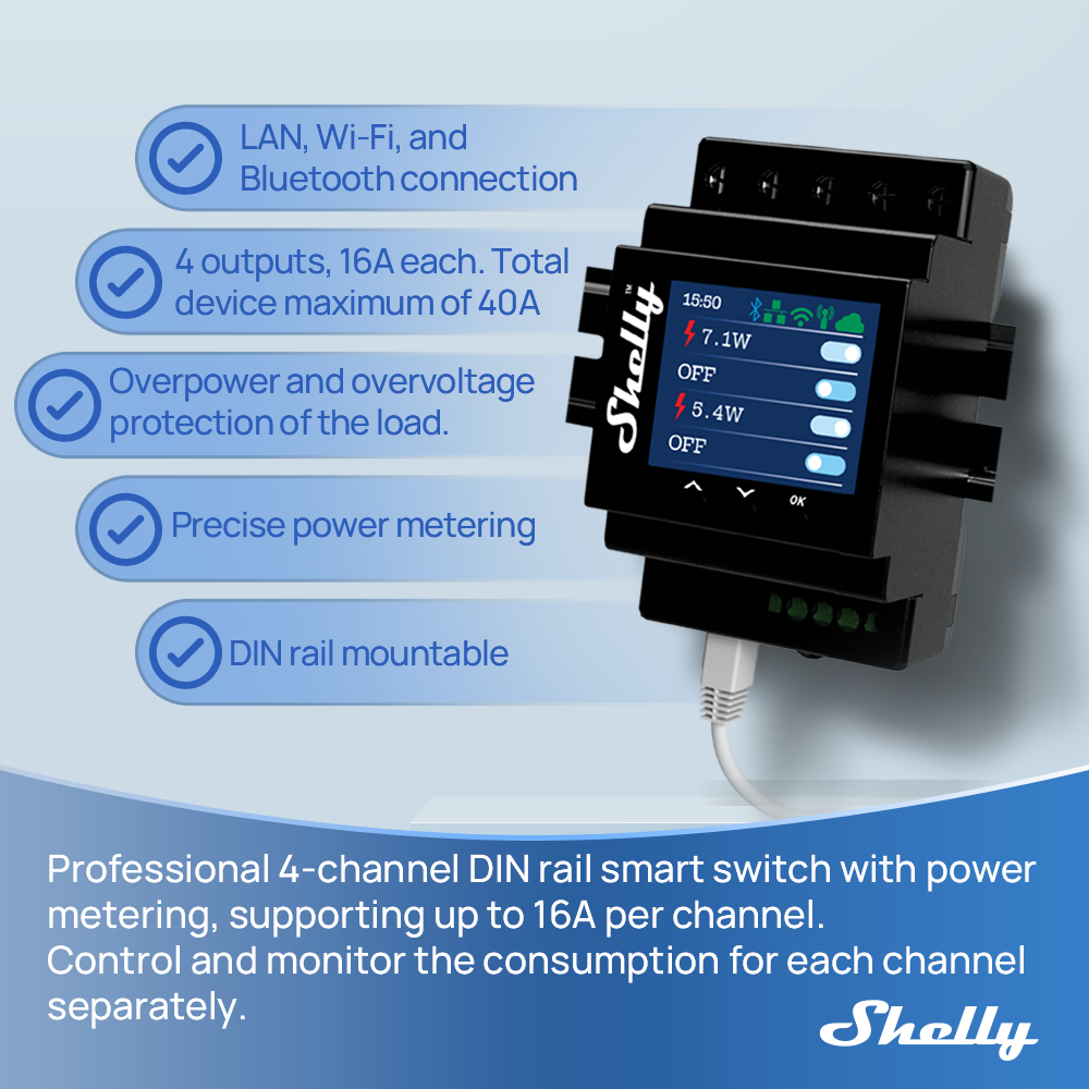 Shelly Pro 4PM Four Channels R - Shelly Plug recension och pris